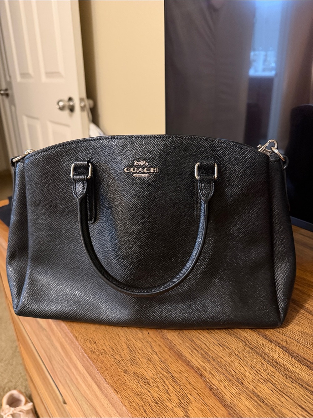 Coach Black Saffiano Leather Satchel with Polished Hardware